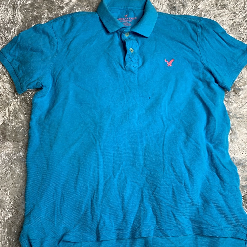 American Eagle Polo Shirt US SIZE LARGE Pink/Blue Pre-owned